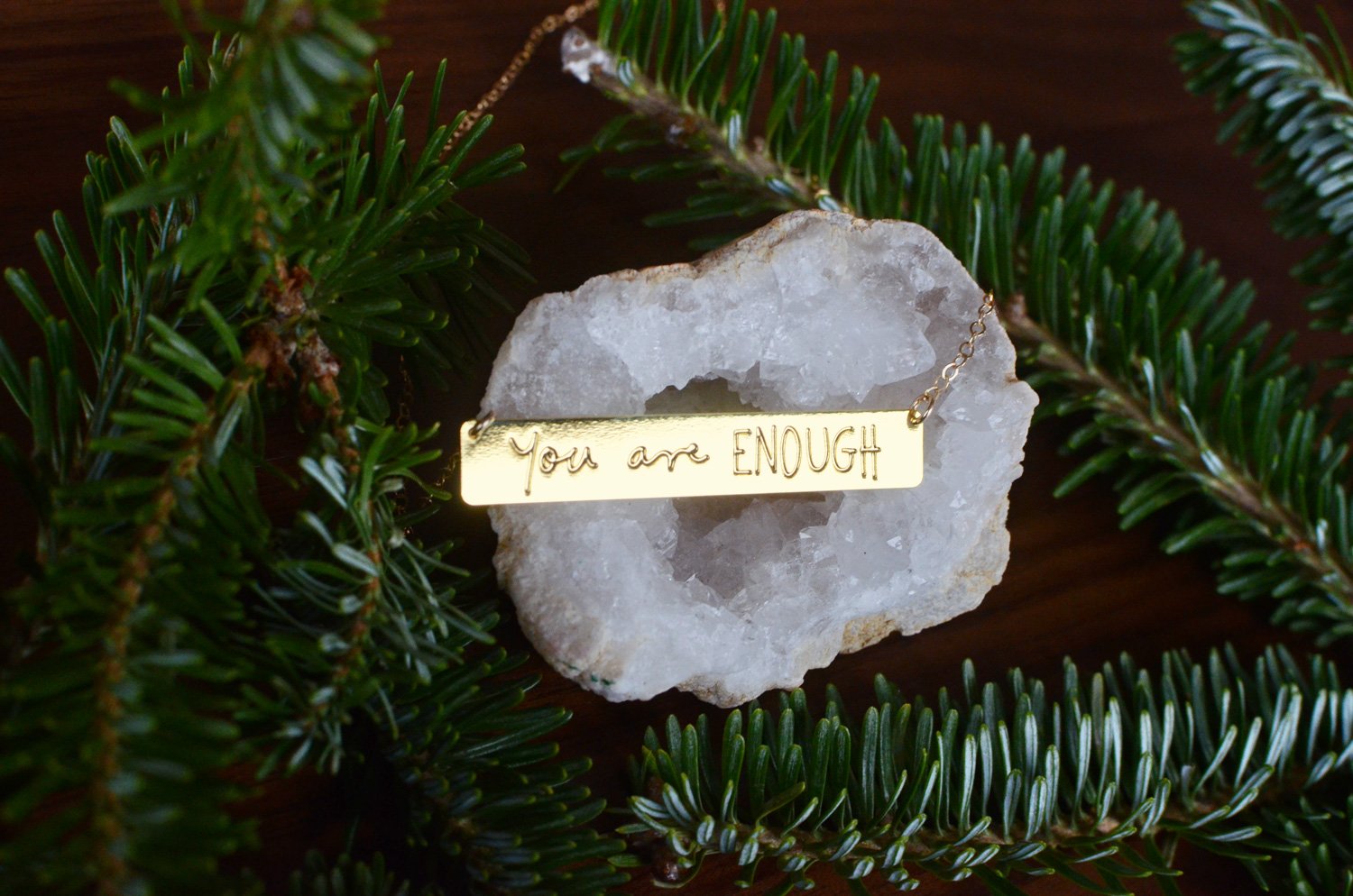 You Are Enough Bar Necklace - High Quality, Affordable, Hand Written, Empowering, Self Love, Mantra Word Necklace - Available in Gold and Silver - Made in USA - Brevity Jewelry