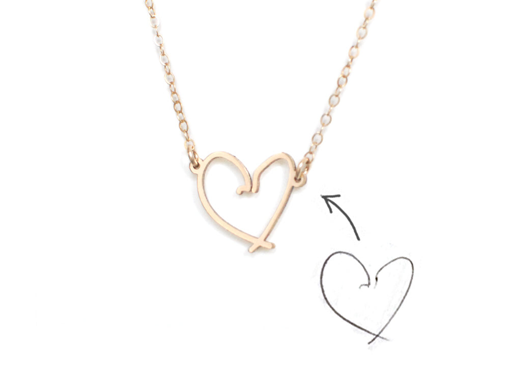 Hand Drawn Heart Necklace - Made From Your Handwriting - High Quality, Affordable, One-of-a-kind, Personalized Necklace - Available in Gold and Silver - Made in USA - Brevity Jewelry - The Pefect Gift