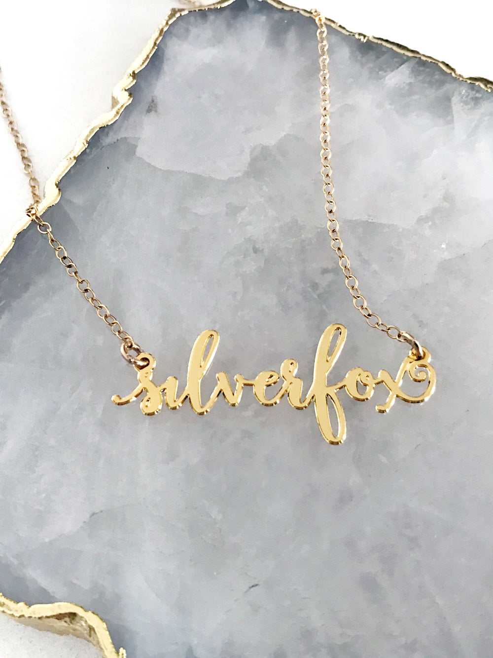 Silver Fox Necklace - High Quality, Affordable, Calligraphy, Empowering, Self Love, Mantra Word Necklace - Silver Sisters Unite - Available in Gold and Silver - Made in USA - Brevity Jewelry
