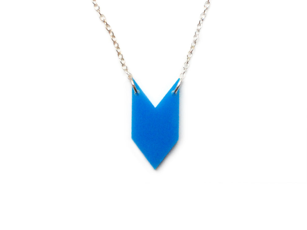 Spear Necklace - Affordable Acrylic Necklace - Yellow, Blue or Gray - Silver Chain - Made in USA - Brevity Jewelry