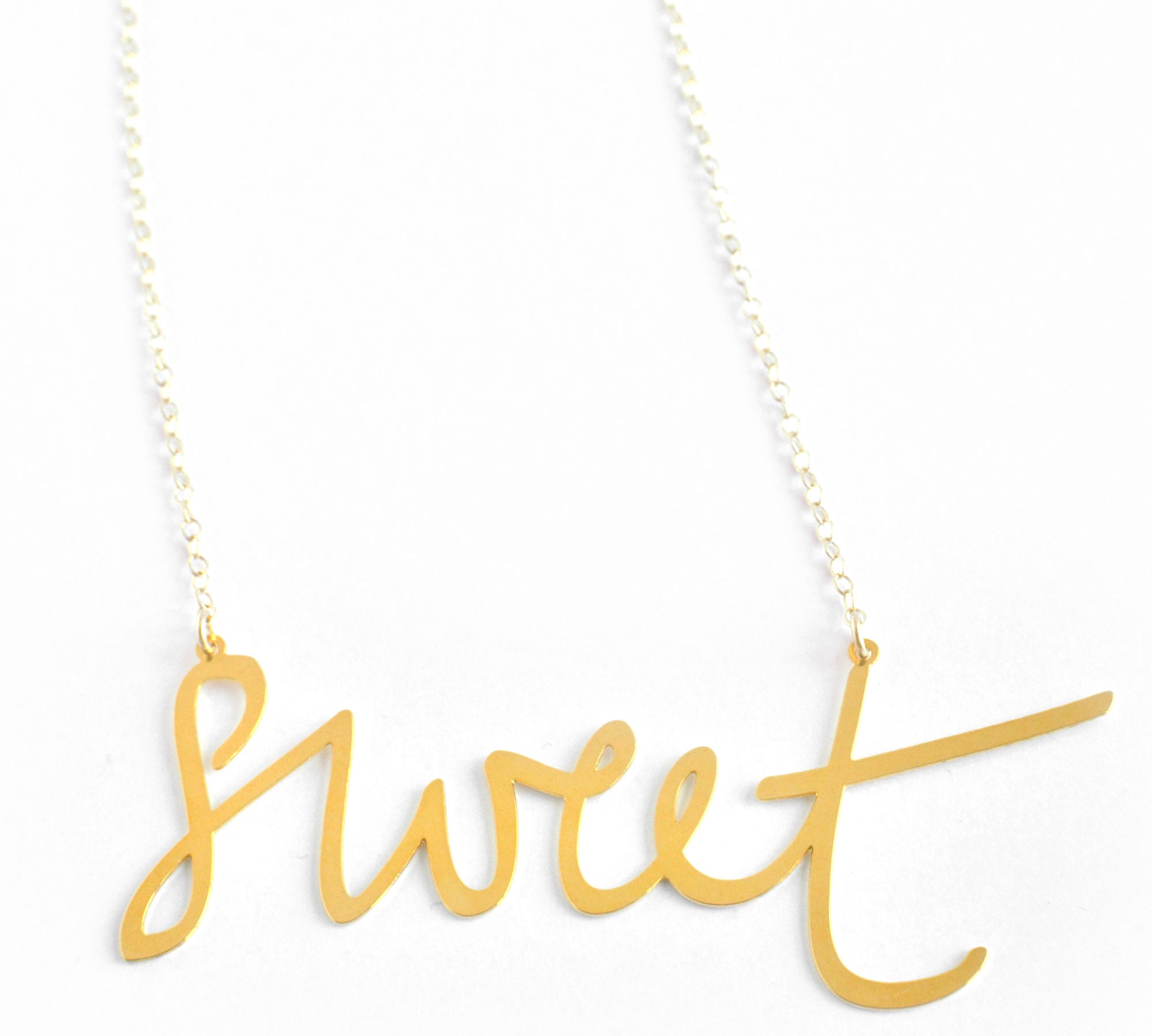 Sweet Necklace - High Quality, Affordable, Hand Written, Self Love, Mantra Word Necklace - Available in Gold and Silver - Small and Large Sizes - Made in USA - Brevity Jewelry