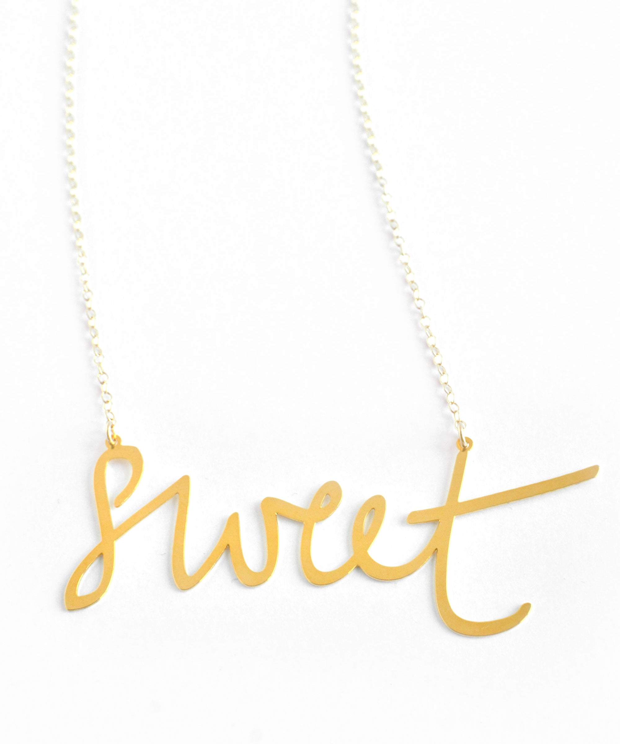Sweet Necklace - High Quality, Affordable, Hand Written, Self Love, Mantra Word Necklace - Available in Gold and Silver - Small and Large Sizes - Made in USA - Brevity Jewelry