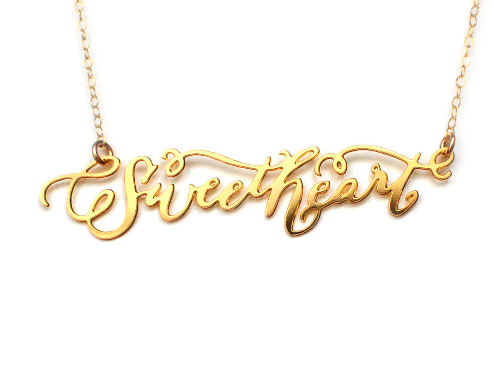 Sweetheart Necklace - High Quality, Affordable, Endearment Nickname Necklace - Available in Gold and Silver - Made in USA - Brevity Jewelry