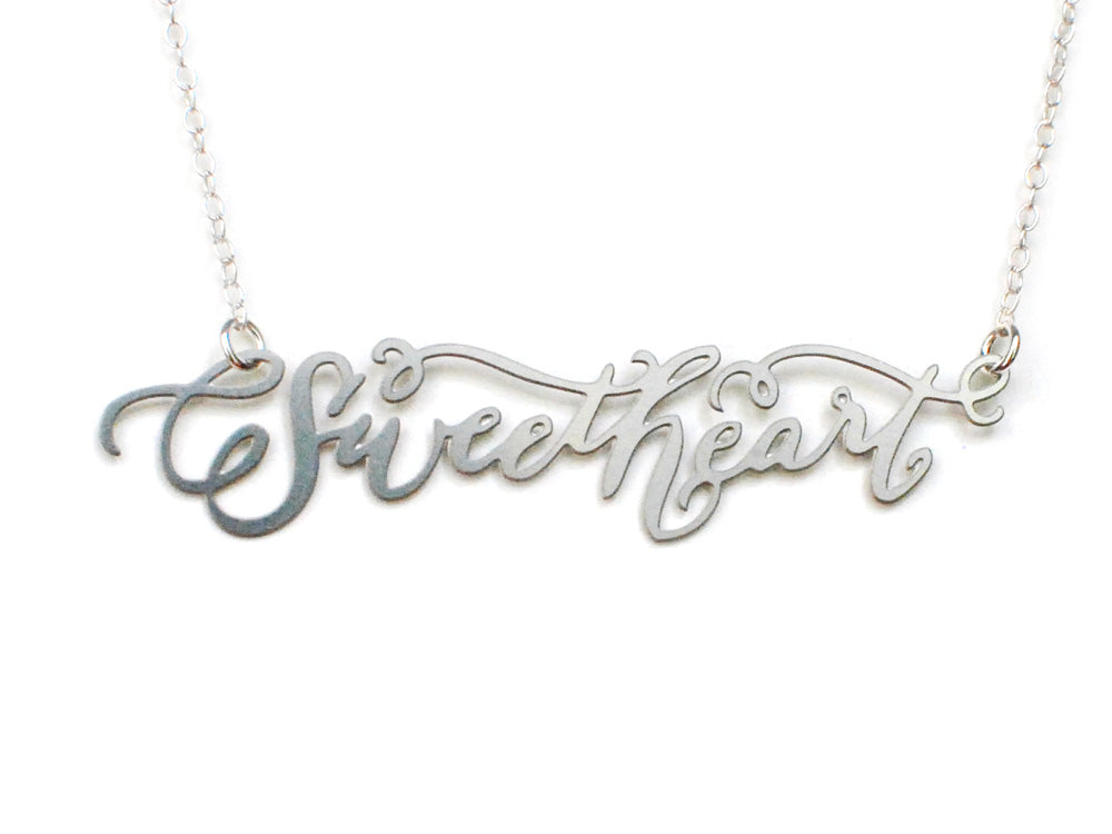 Sweetheart Necklace - High Quality, Affordable, Endearment Nickname Necklace - Available in Gold and Silver - Made in USA - Brevity Jewelry