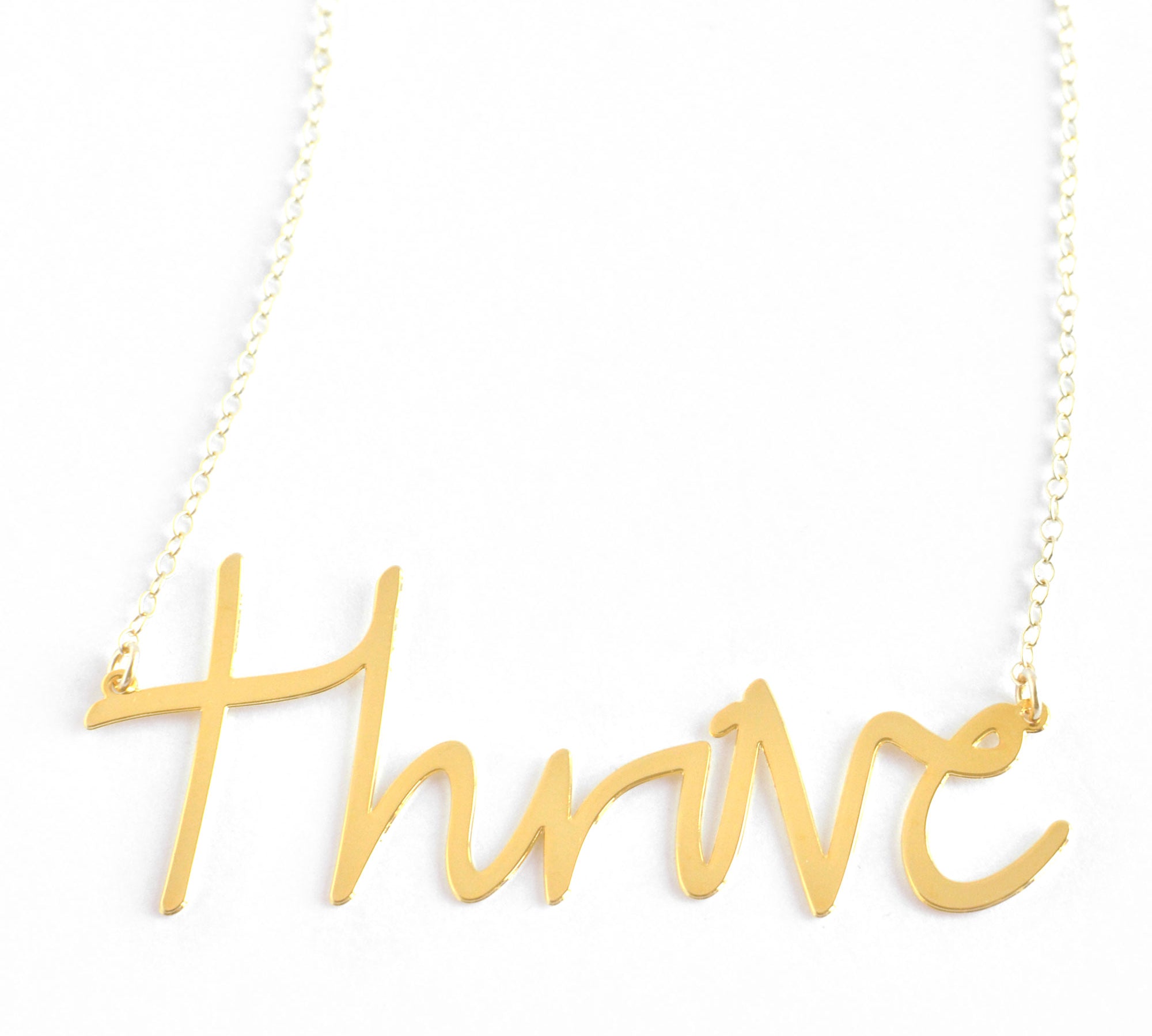 Thrive Necklace - High Quality, Affordable, Hand Written, Self Love, Mantra Word Necklace - Available in Gold and Silver - Small and Large Sizes - Made in USA - Brevity Jewelry