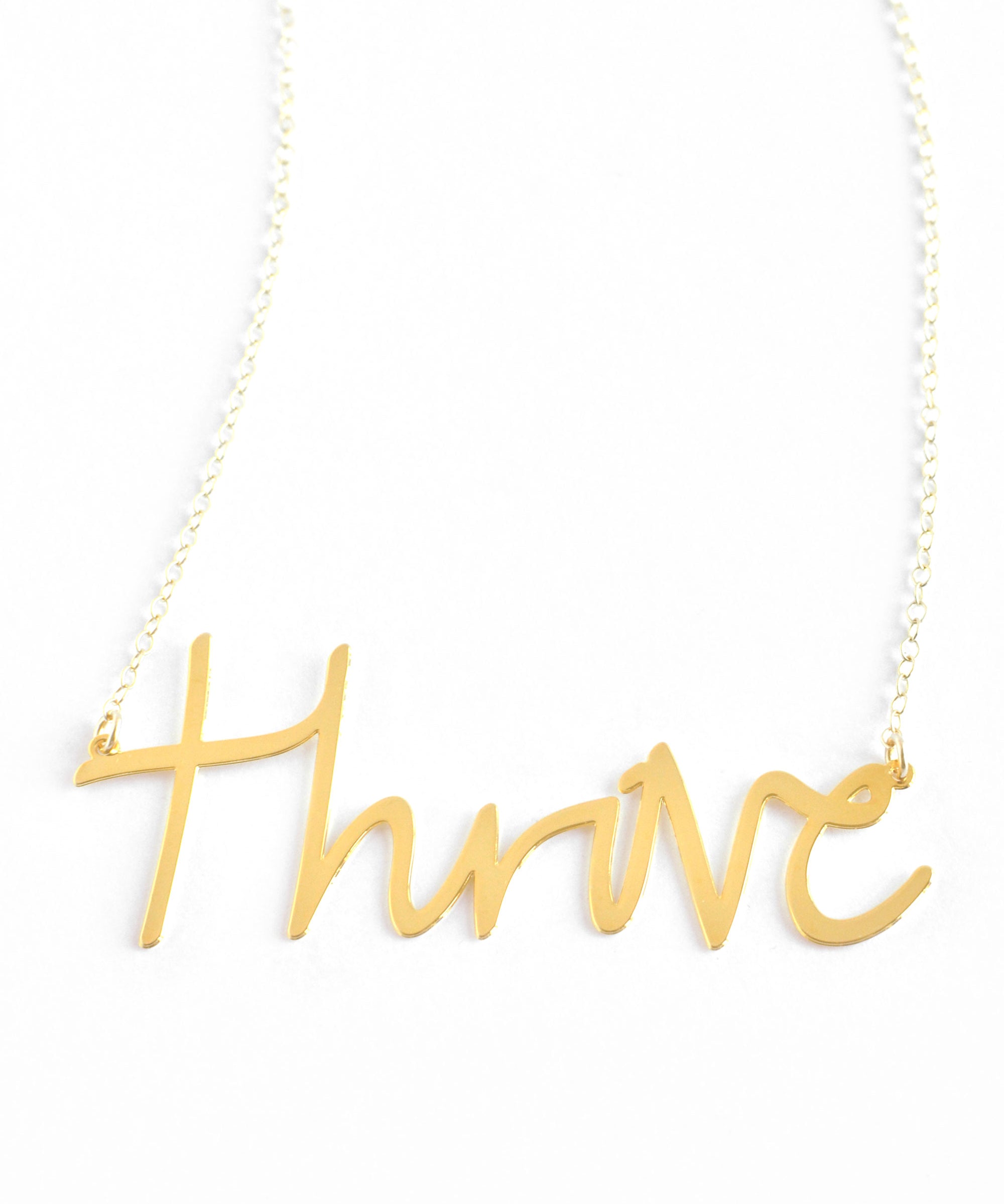 Thrive Necklace - High Quality, Affordable, Hand Written, Self Love, Mantra Word Necklace - Available in Gold and Silver - Small and Large Sizes - Made in USA - Brevity Jewelry