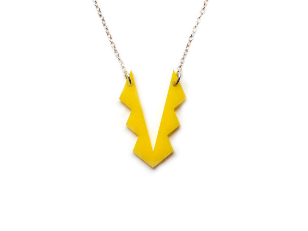 Tribal Necklace - Affordable Acrylic Necklace - Yellow, Blue or Gray - Silver Chain - Made in USA - Brevity Jewelry