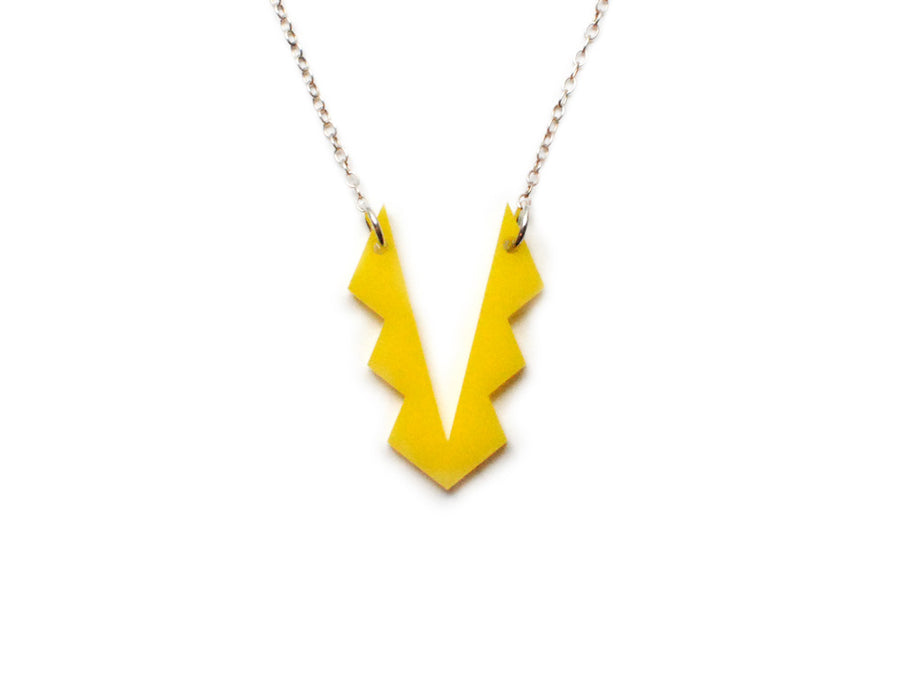 Tribal Necklace - Affordable Acrylic Necklace - Yellow, Blue or Gray - Silver Chain - Made in USA - Brevity Jewelry