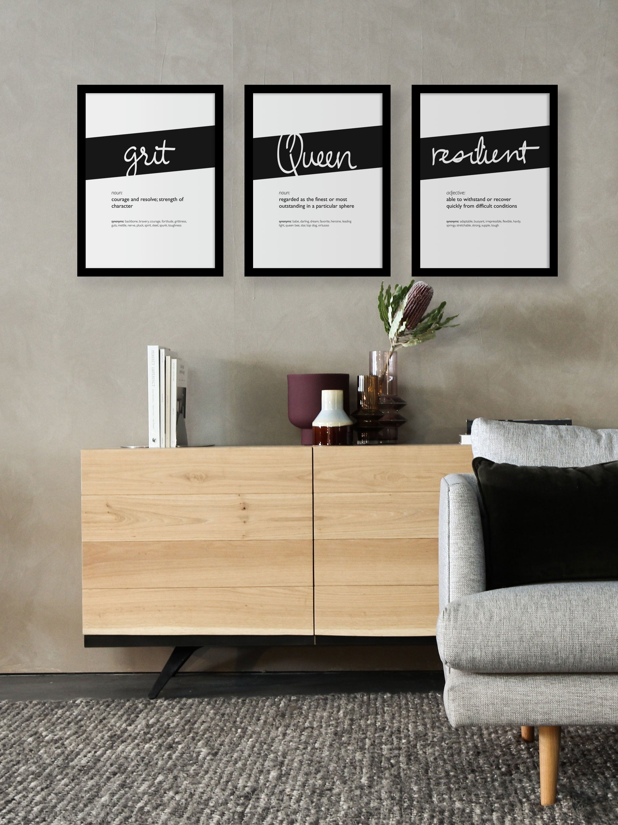 Framed Black Grit Print With Word Definition - High Quality, Affordable, Hand Written, Empowering, Self Love, Mantra Word Print. Archival-Quality, Matte Giclée Print - Brevity Jewelry