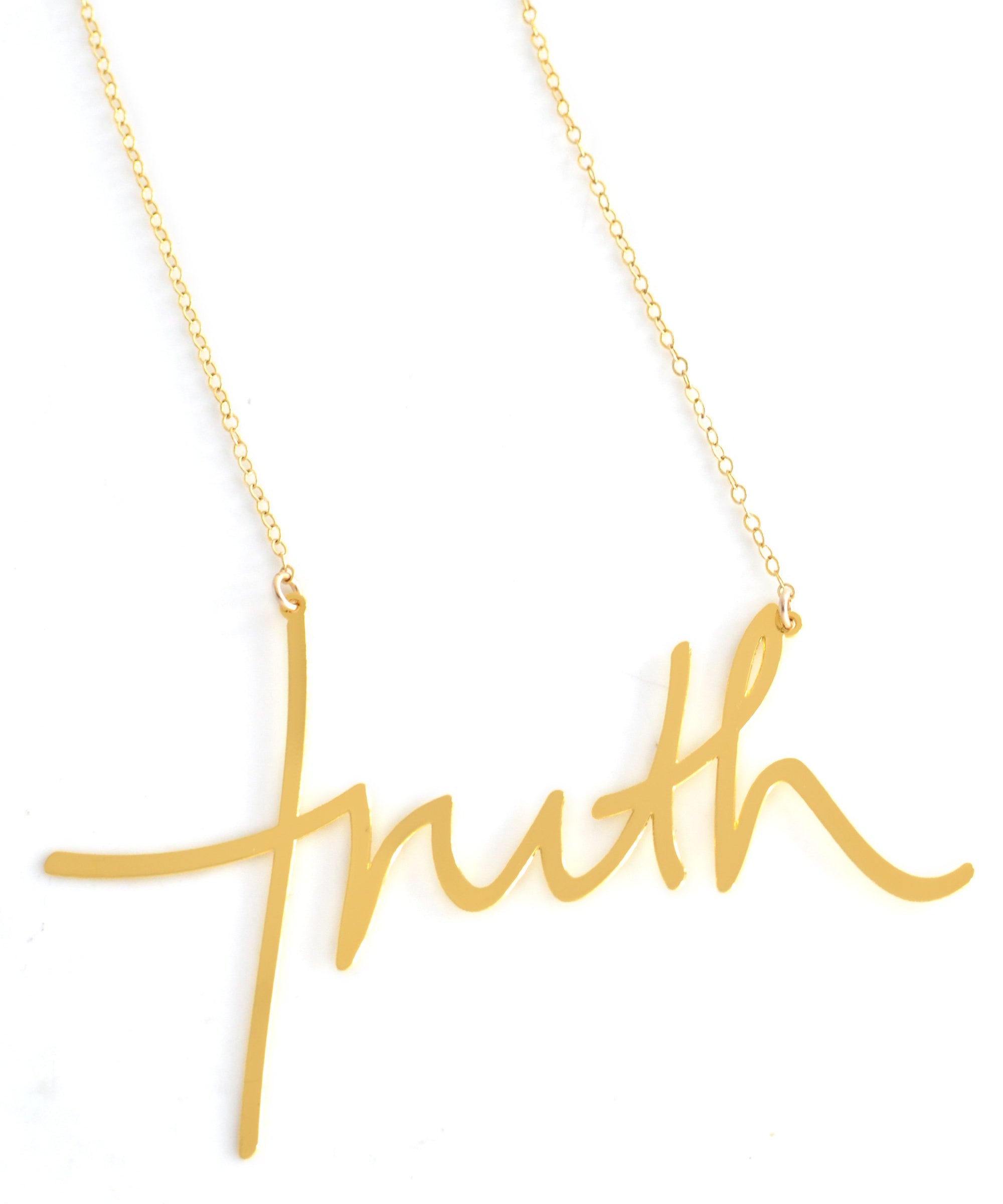 Truth Necklace - High Quality, Affordable, Hand Written, Self Love, Mantra Word Necklace - Available in Gold and Silver - Small and Large Sizes - Made in USA - Brevity Jewelry