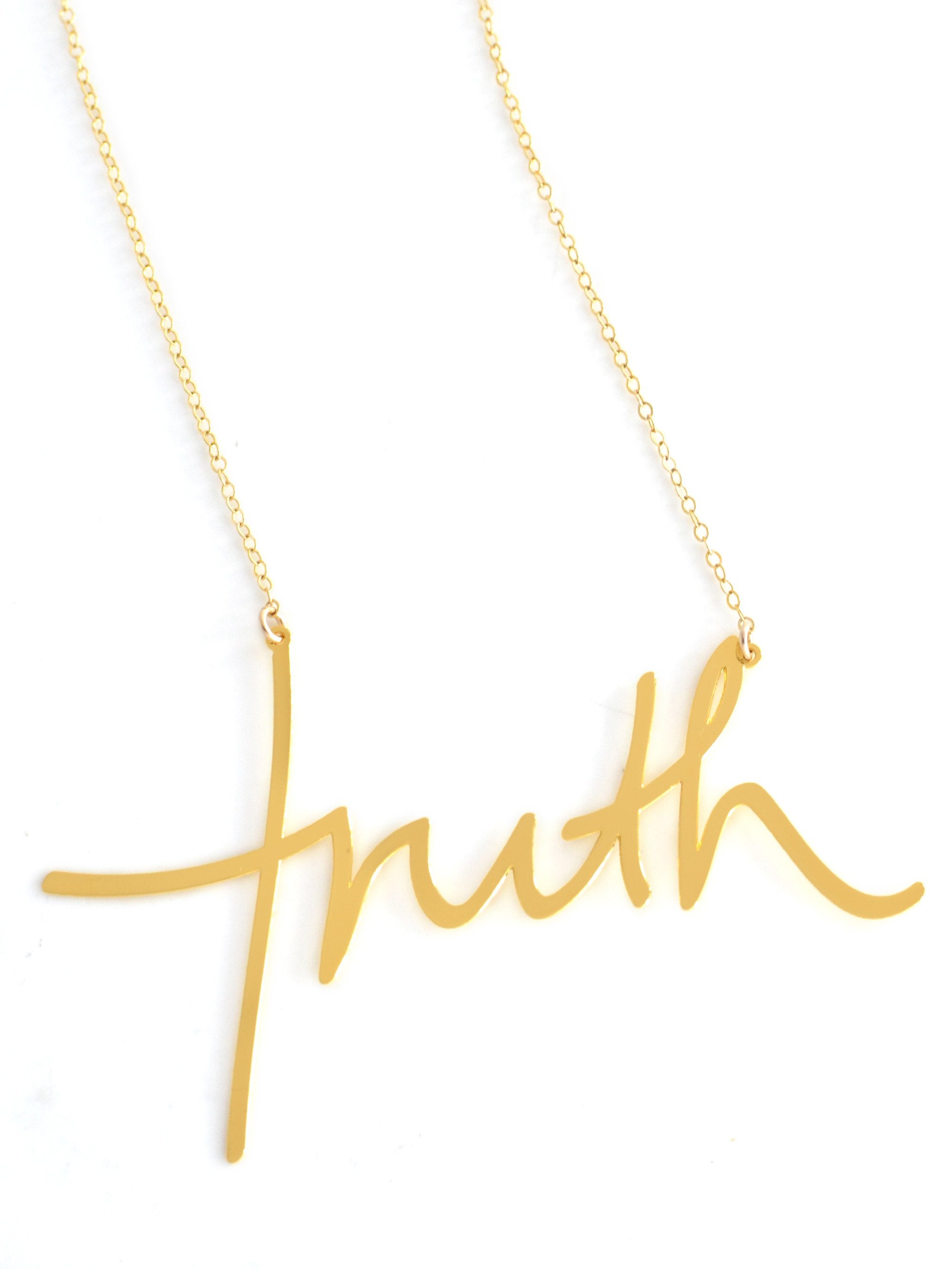 Truth Necklace - High Quality, Affordable, Hand Written, Self Love, Mantra Word Necklace - Available in Gold and Silver - Small and Large Sizes - Made in USA - Brevity Jewelry
