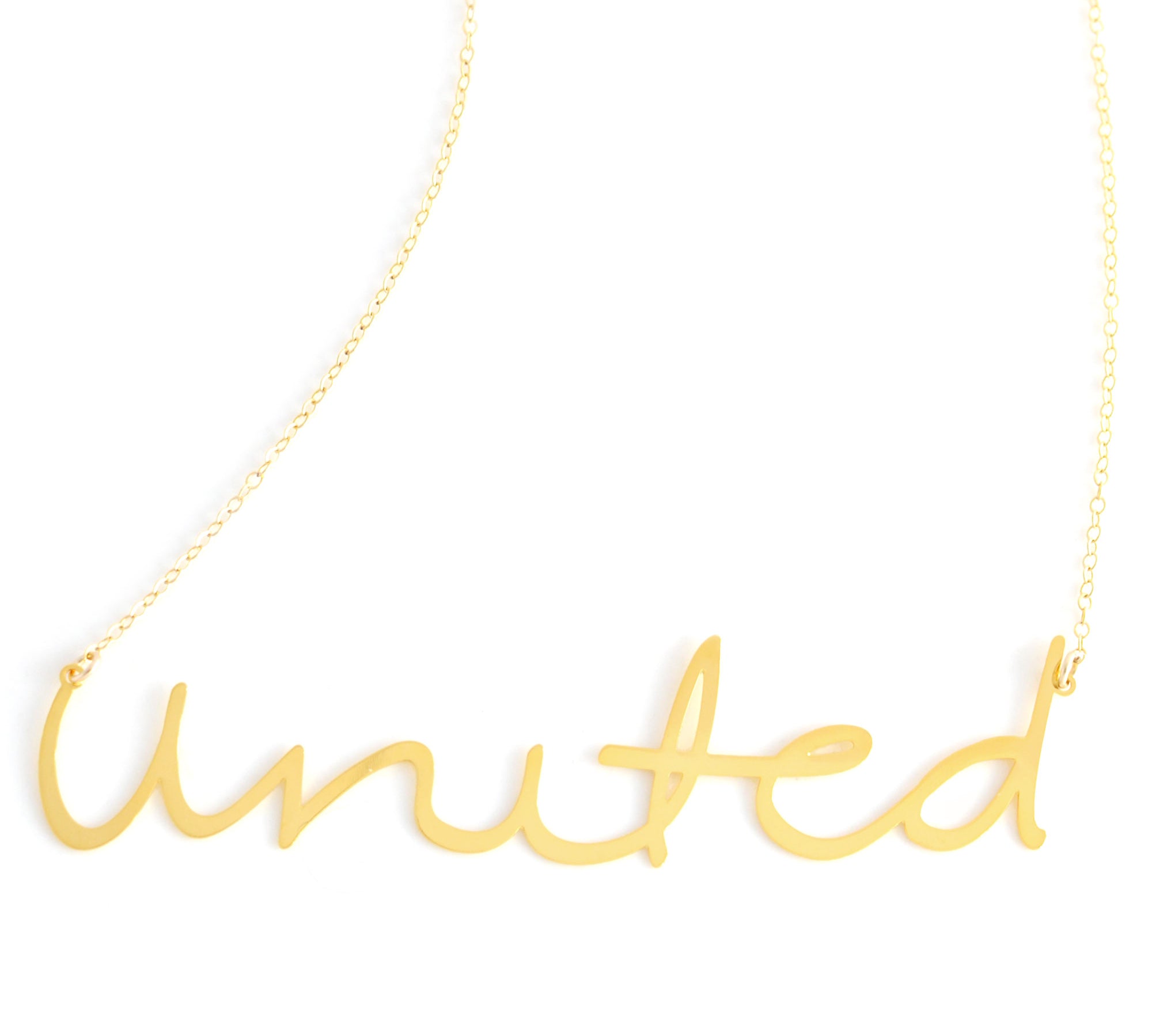 United Necklace - High Quality, Affordable, Hand Written, Self Love, Mantra Word Necklace - Available in Gold and Silver - Small and Large Sizes - Made in USA - Brevity Jewelry