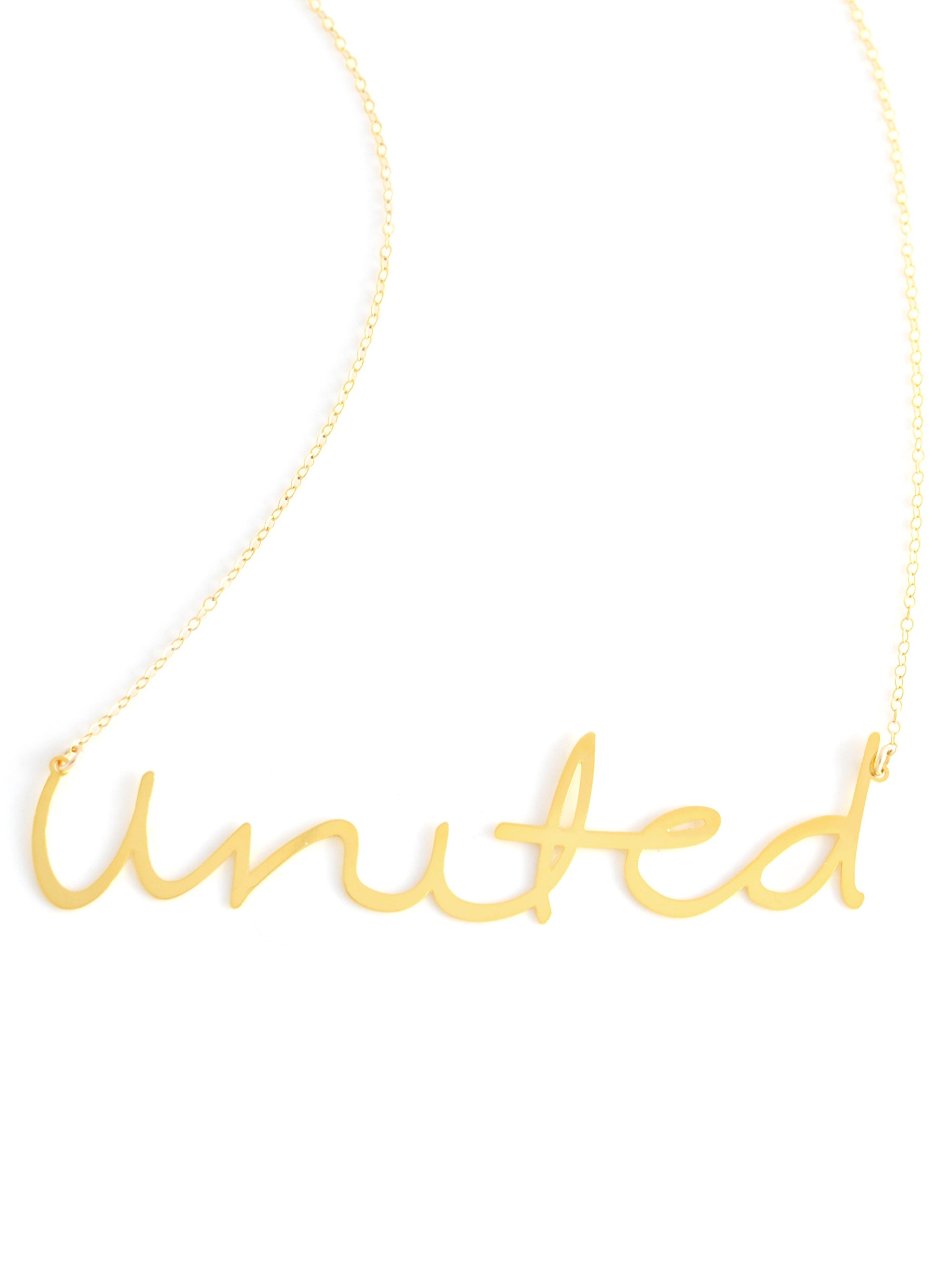 United Necklace - High Quality, Affordable, Hand Written, Self Love, Mantra Word Necklace - Available in Gold and Silver - Small and Large Sizes - Made in USA - Brevity Jewelry