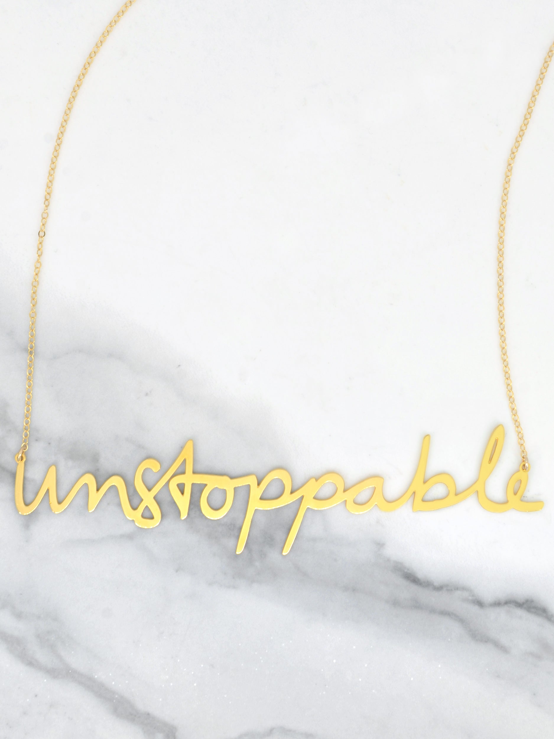 Unstoppable Necklace - High Quality, Affordable, Hand Written, Empowering, Self Love, Mantra Word Necklace - Available in Gold and Silver - Small and Large Sizes - Made in USA - Brevity Jewelry