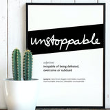 Framed Black Unstoppable Print With Word Definition - High Quality, Affordable, Hand Written, Empowering, Self Love, Mantra Word Print. Archival-Quality, Matte Giclée Print - Brevity Jewelry