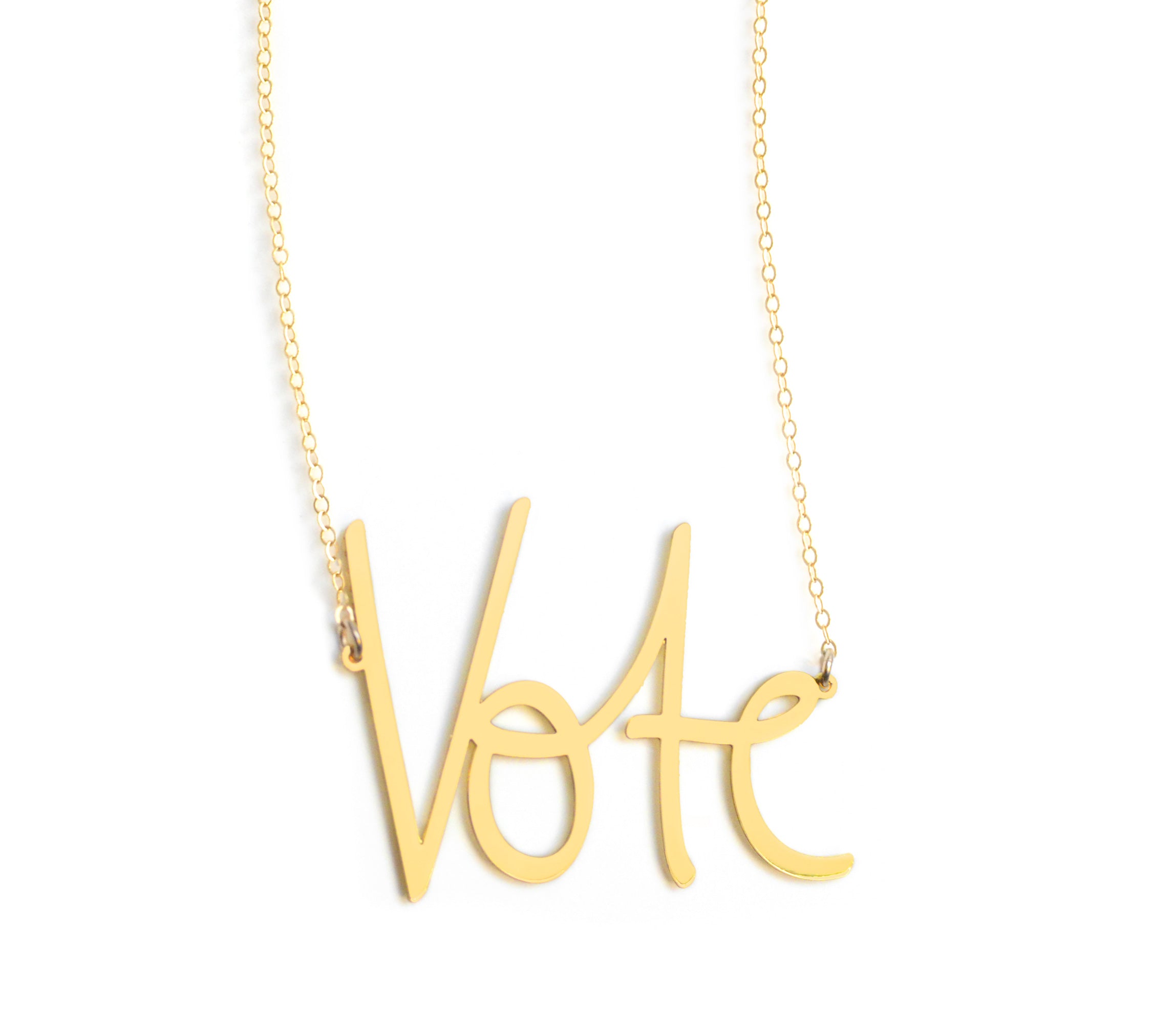 Vote Necklace - High Quality, Affordable, Hand Written, Empowering, Self Love, Mantra Word Necklace - Available in Gold and Silver - Small and Large Sizes - Made in USA - Brevity Jewelry