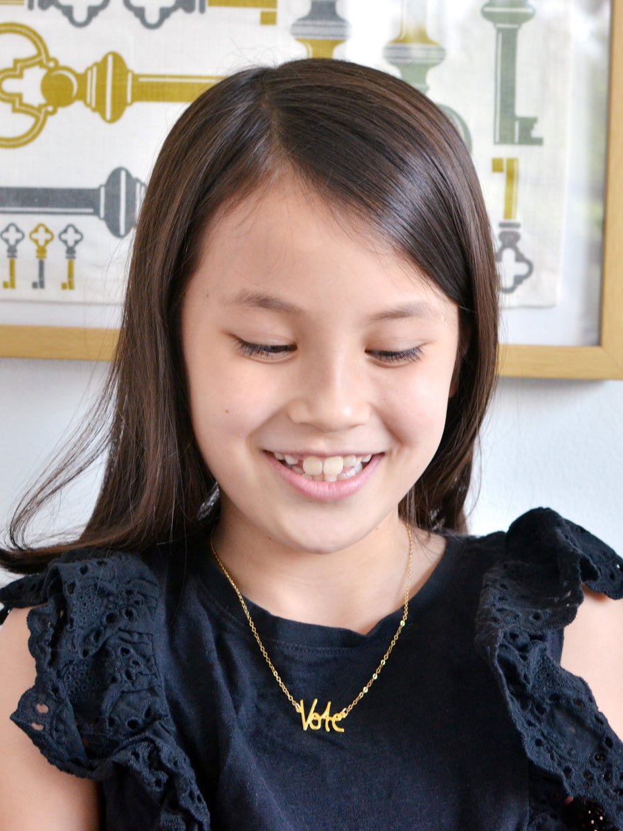 Vote Necklace - High Quality, Affordable, Hand Written, Empowering, Self Love, Mantra Word Necklace - Available in Gold and Silver - Small and Large Sizes - Made in USA - Brevity Jewelry