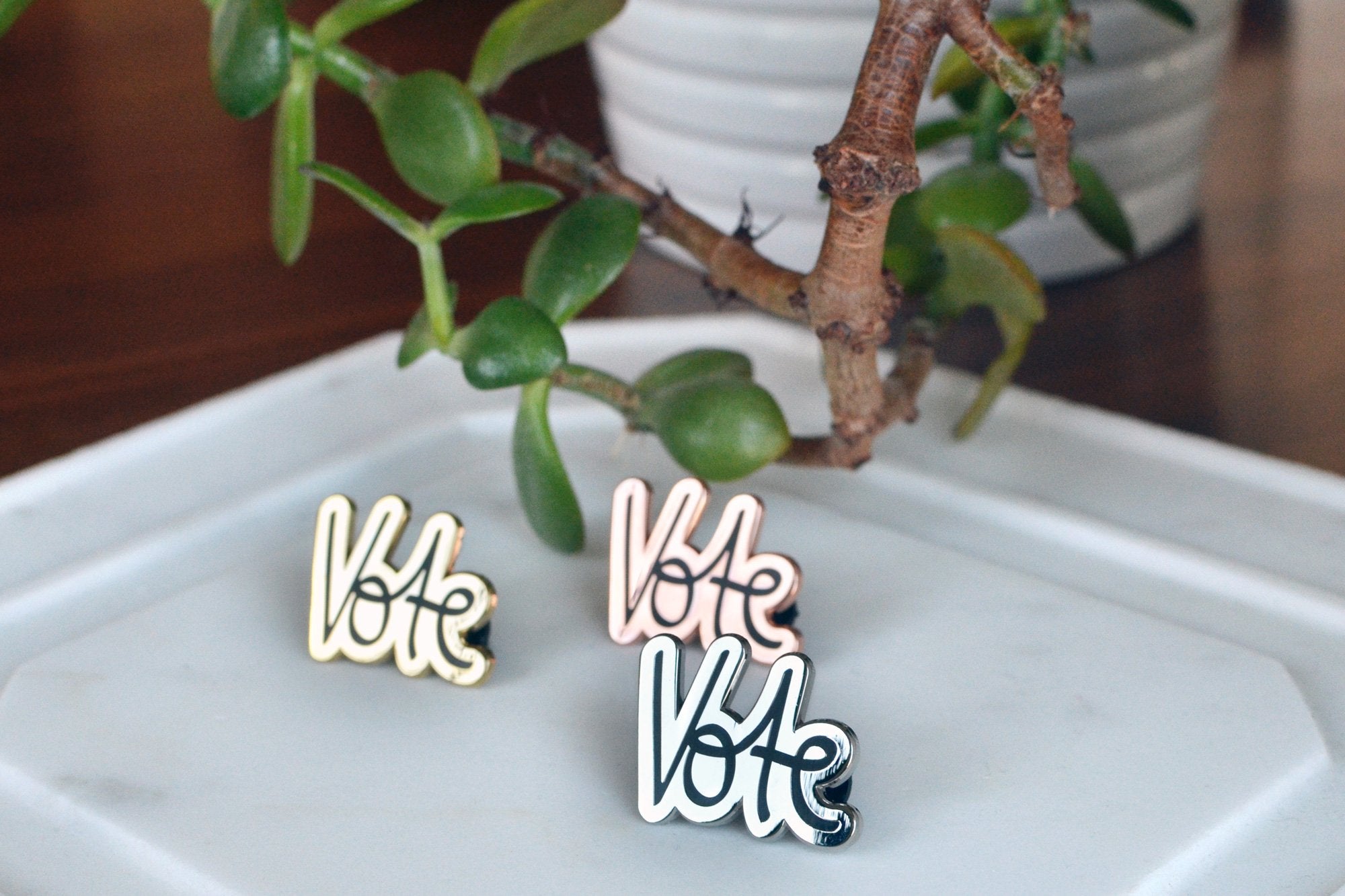 Vote Pin - High Quality, Affordable, Hand Written, Empowering, Self Love, Mantra Word Necklace - Available in Gold and Silver - Brevity Jewelry