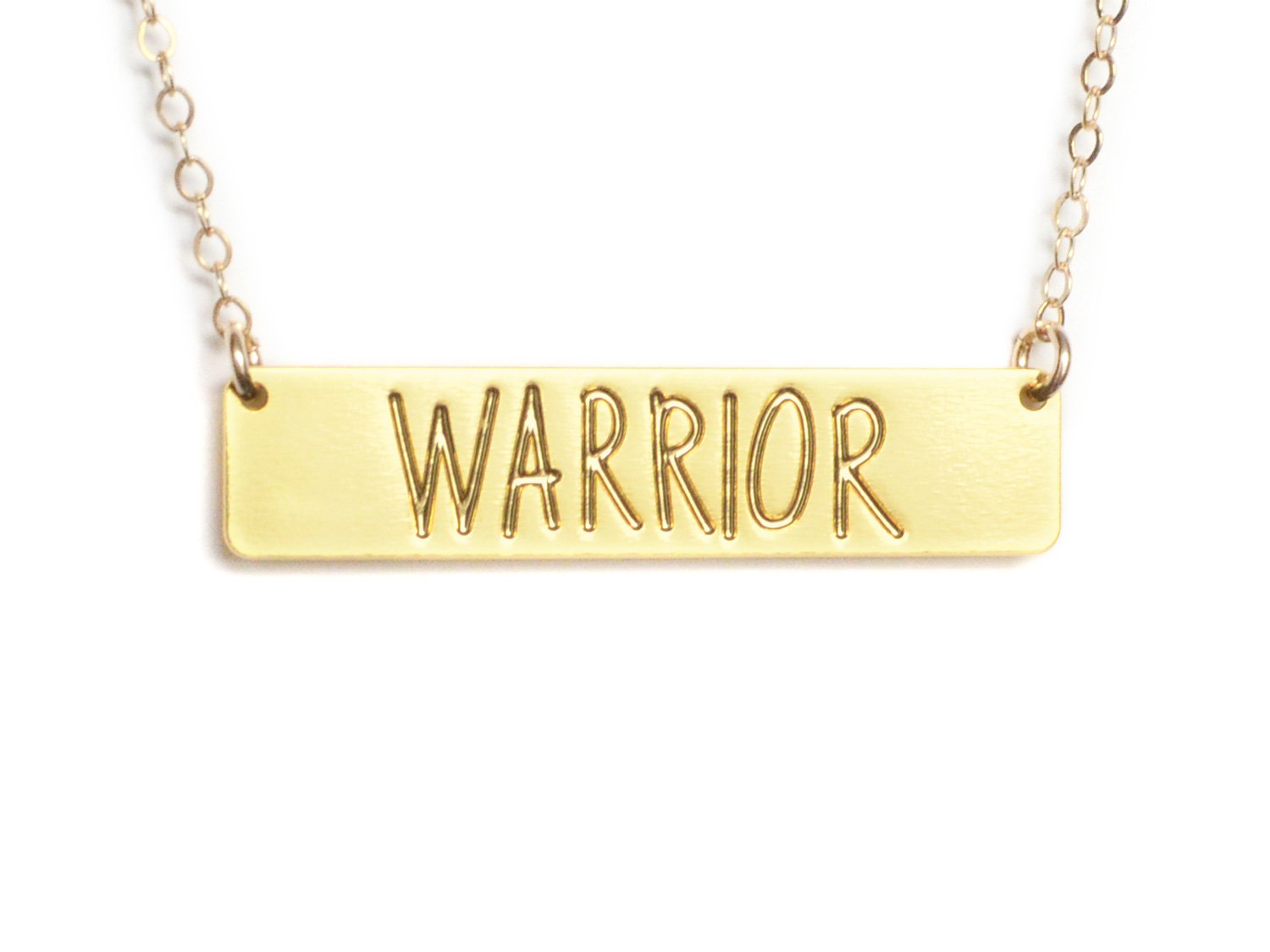 Warrior Bar Necklace - High Quality, Affordable, Hand Written, Empowering, Self Love, Mantra Word Necklace - Available in Gold and Silver - Made in USA - Brevity Jewelry