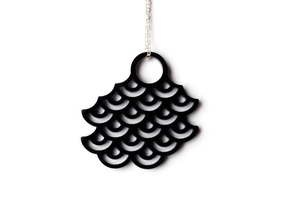 Wave Necklace - High Quality, Affordable, Geometric Necklace - Available in Black and White Acrylic, Gold, Silver, and Limited Edition Coral Powdercoat Finish - Made in USA - Brevity Jewelry