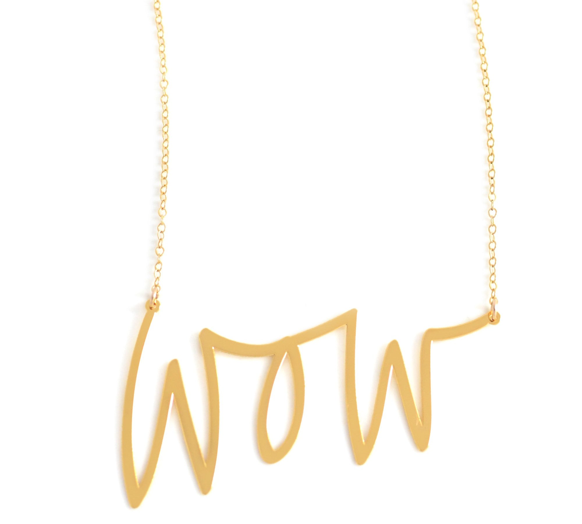 Wow Necklace - High Quality, Affordable, Hand Written, Self Love, Mantra Word Necklace - Available in Gold and Silver - Small and Large Sizes - Made in USA - Brevity Jewelry