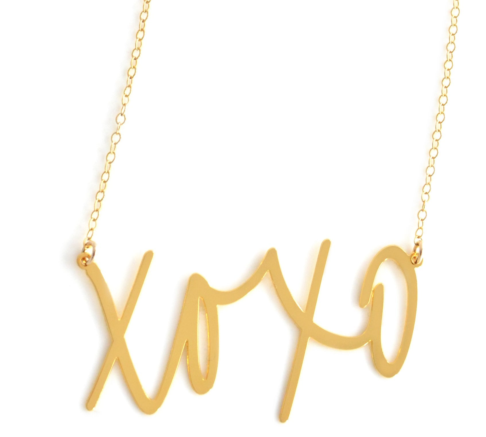 XOXO Hugs and Kisses Necklace - High Quality, Affordable, Hand Written, Self Love, Mantra Word Necklace - Available in Gold and Silver - Small and Large Sizes - Made in USA - Brevity Jewelry