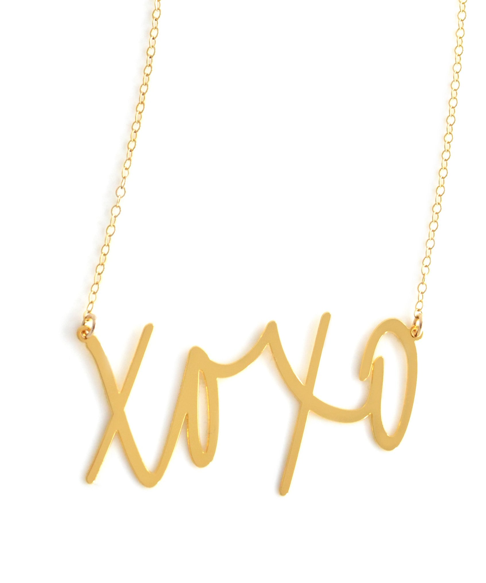 XOXO Hugs and Kisses Necklace - High Quality, Affordable, Hand Written, Self Love, Mantra Word Necklace - Available in Gold and Silver - Small and Large Sizes - Made in USA - Brevity Jewelry