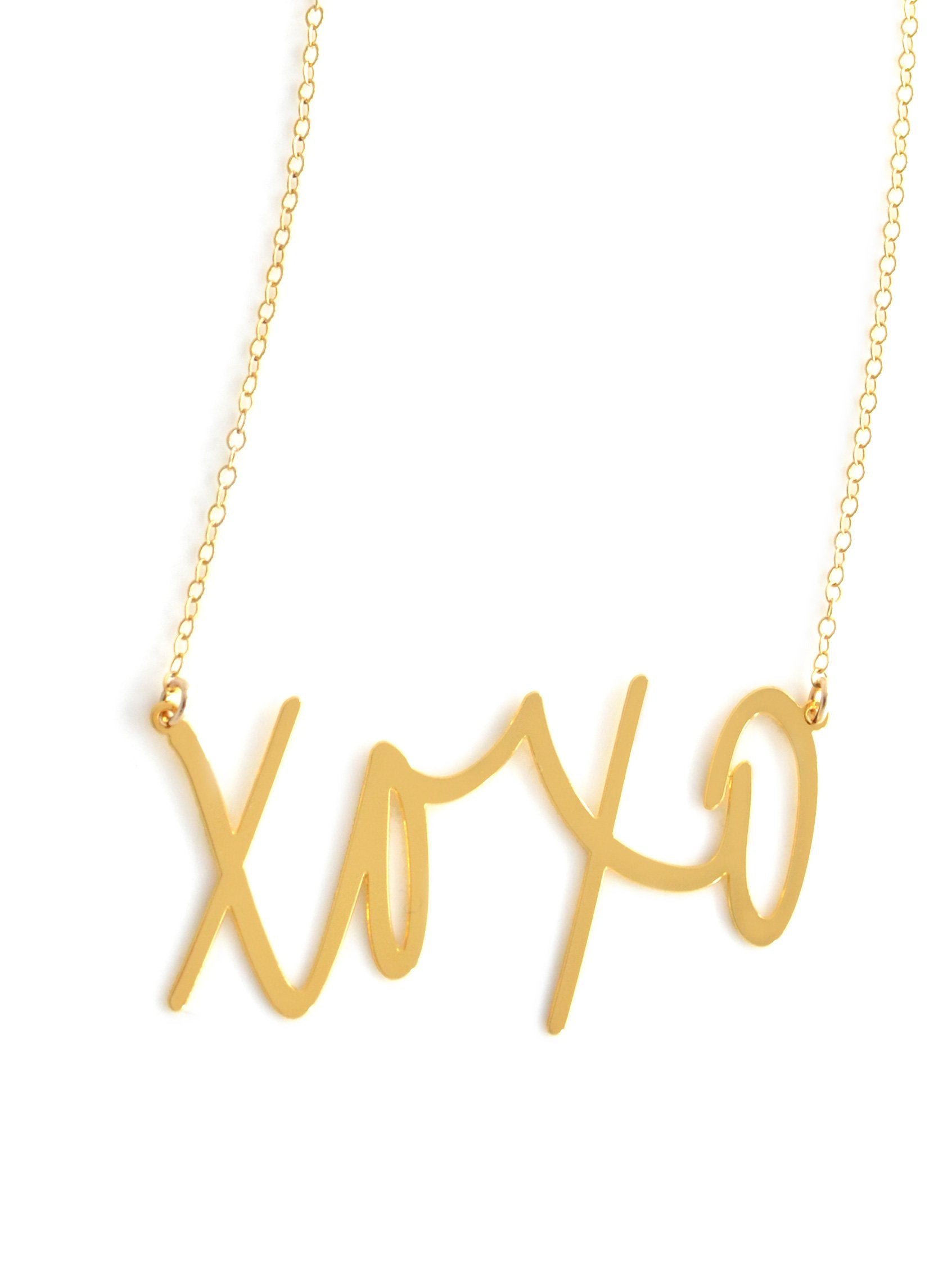 XOXO Hugs and Kisses Necklace - High Quality, Affordable, Hand Written, Self Love, Mantra Word Necklace - Available in Gold and Silver - Small and Large Sizes - Made in USA - Brevity Jewelry