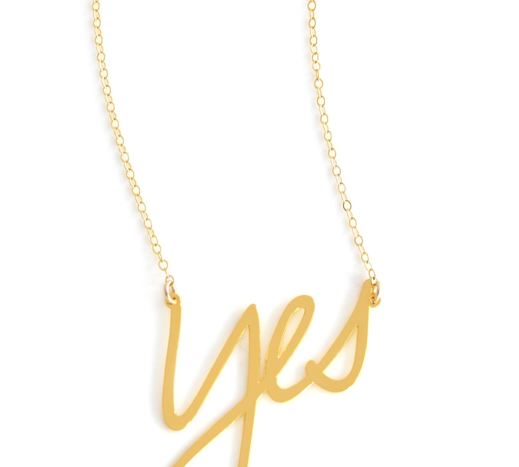 Yes Necklace - High Quality, Affordable, Hand Written, Self Love, Mantra Word Necklace - Available in Gold and Silver - Small and Large Sizes - Made in USA - Brevity Jewelry