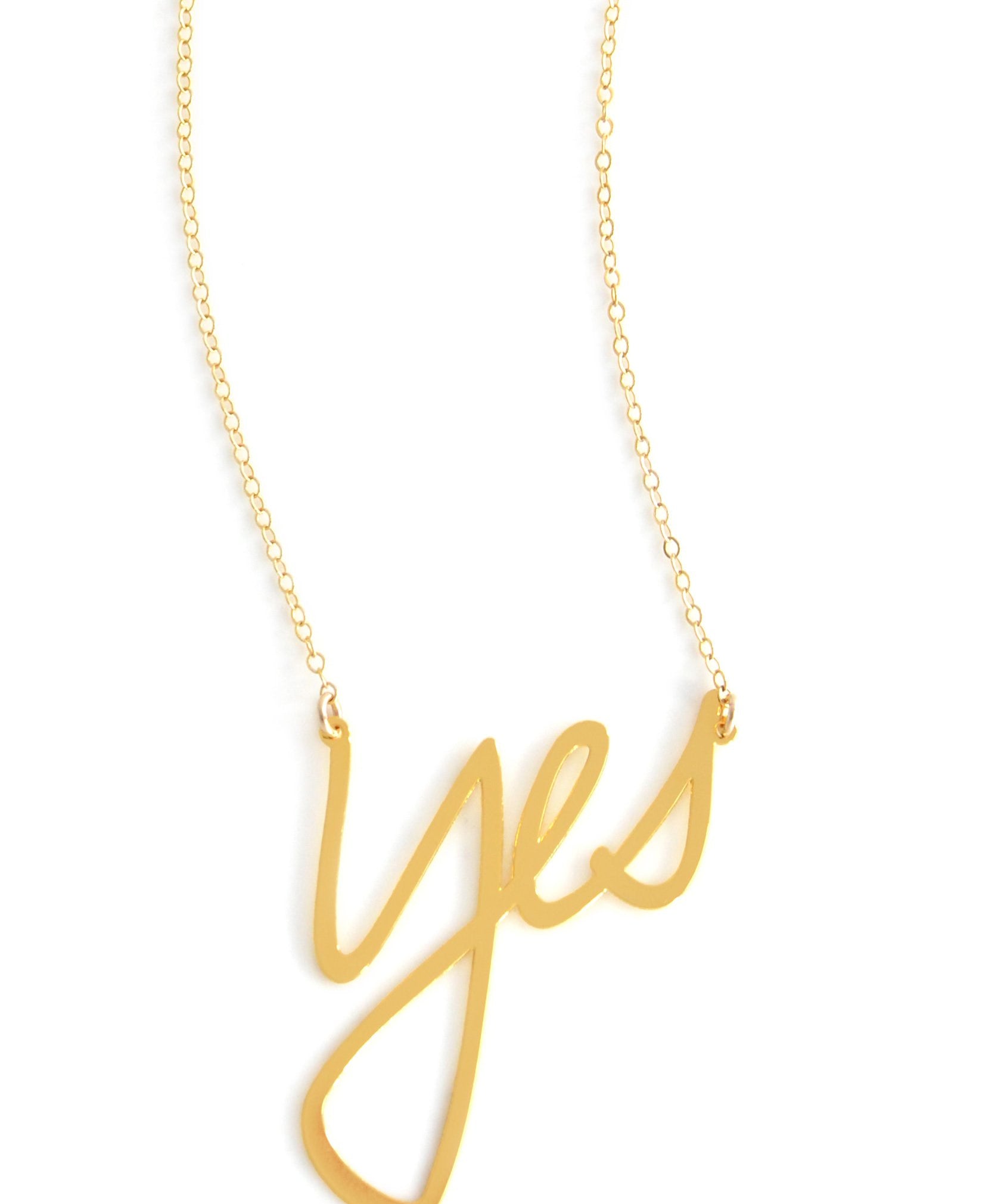 Yes Necklace - High Quality, Affordable, Hand Written, Self Love, Mantra Word Necklace - Available in Gold and Silver - Small and Large Sizes - Made in USA - Brevity Jewelry
