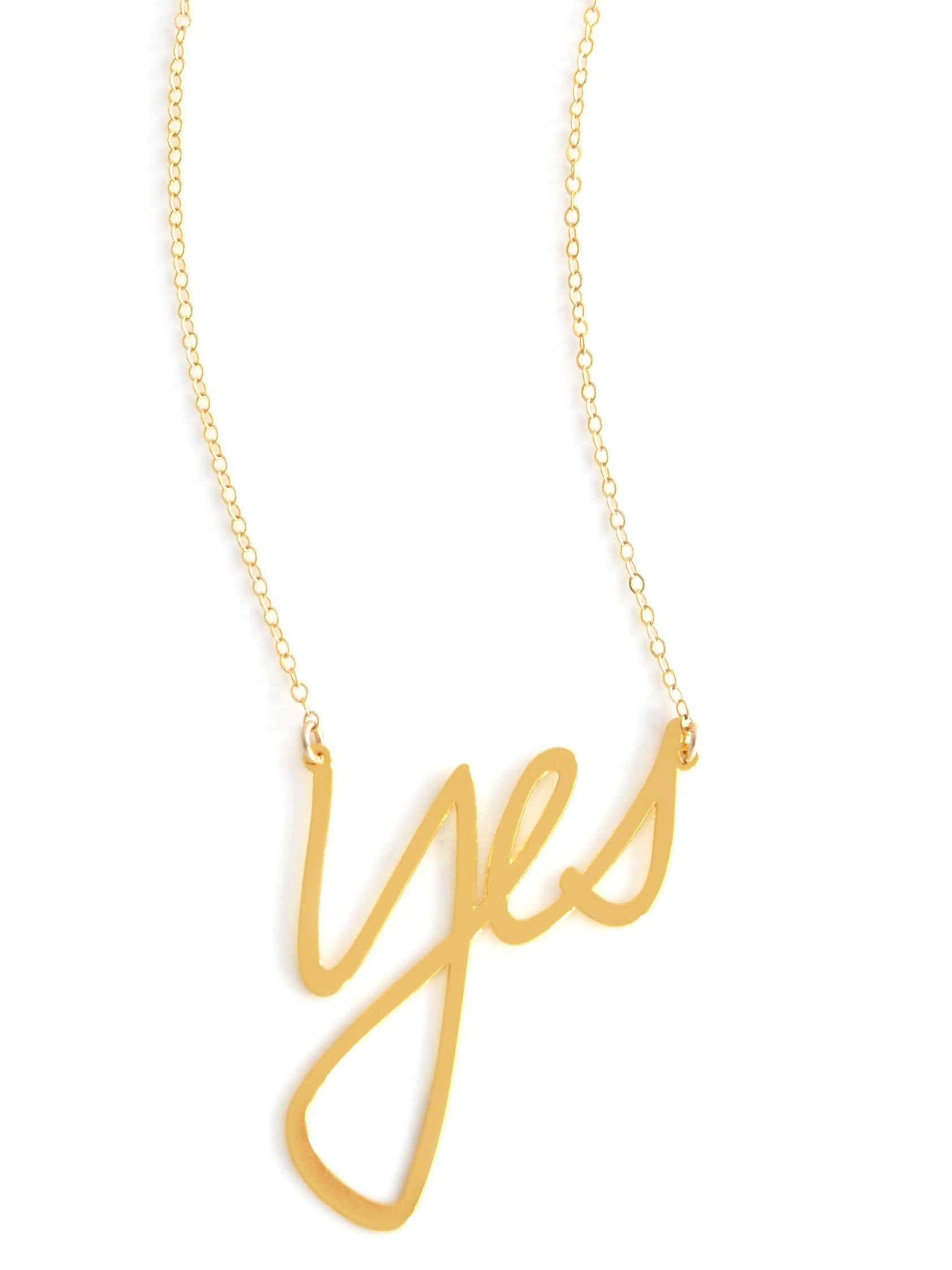 Yes Necklace - High Quality, Affordable, Hand Written, Self Love, Mantra Word Necklace - Available in Gold and Silver - Small and Large Sizes - Made in USA - Brevity Jewelry