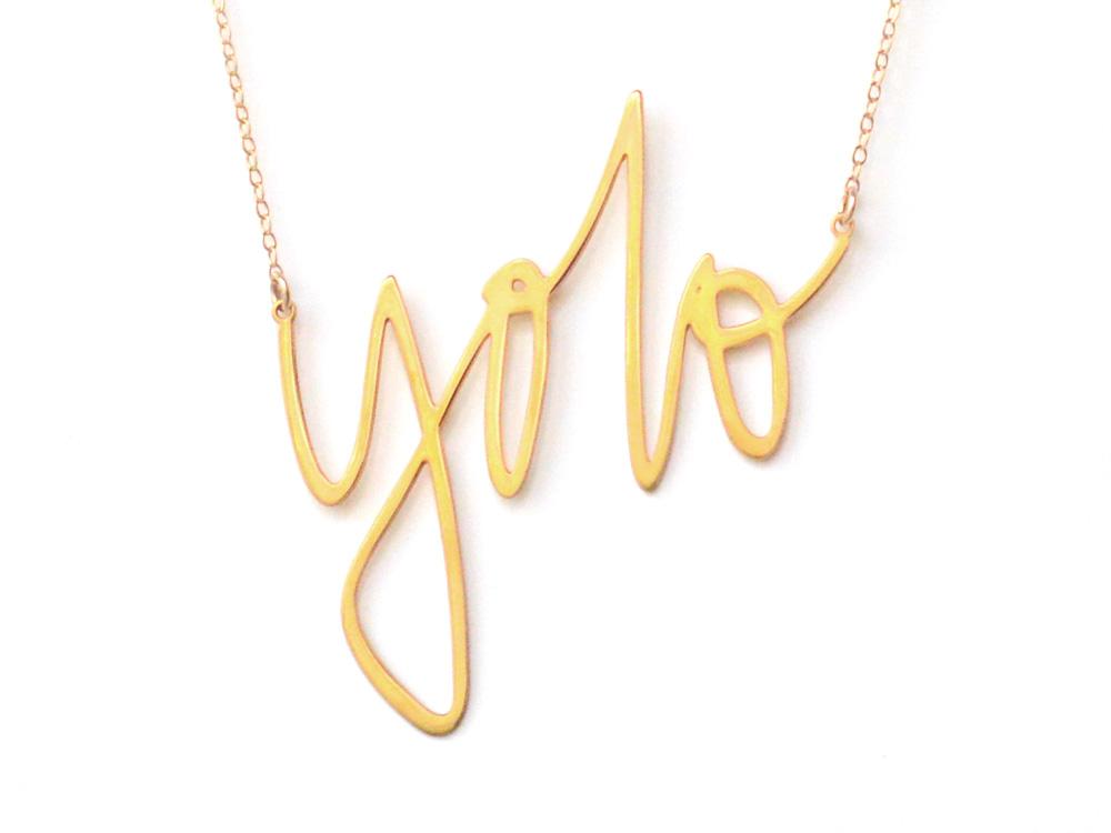 Yolo Necklace - High Quality, Affordable, Hand Written, Self Love, Mantra Word Necklace - Available in Gold and Silver - Small and Large Sizes - Made in USA - Brevity Jewelry