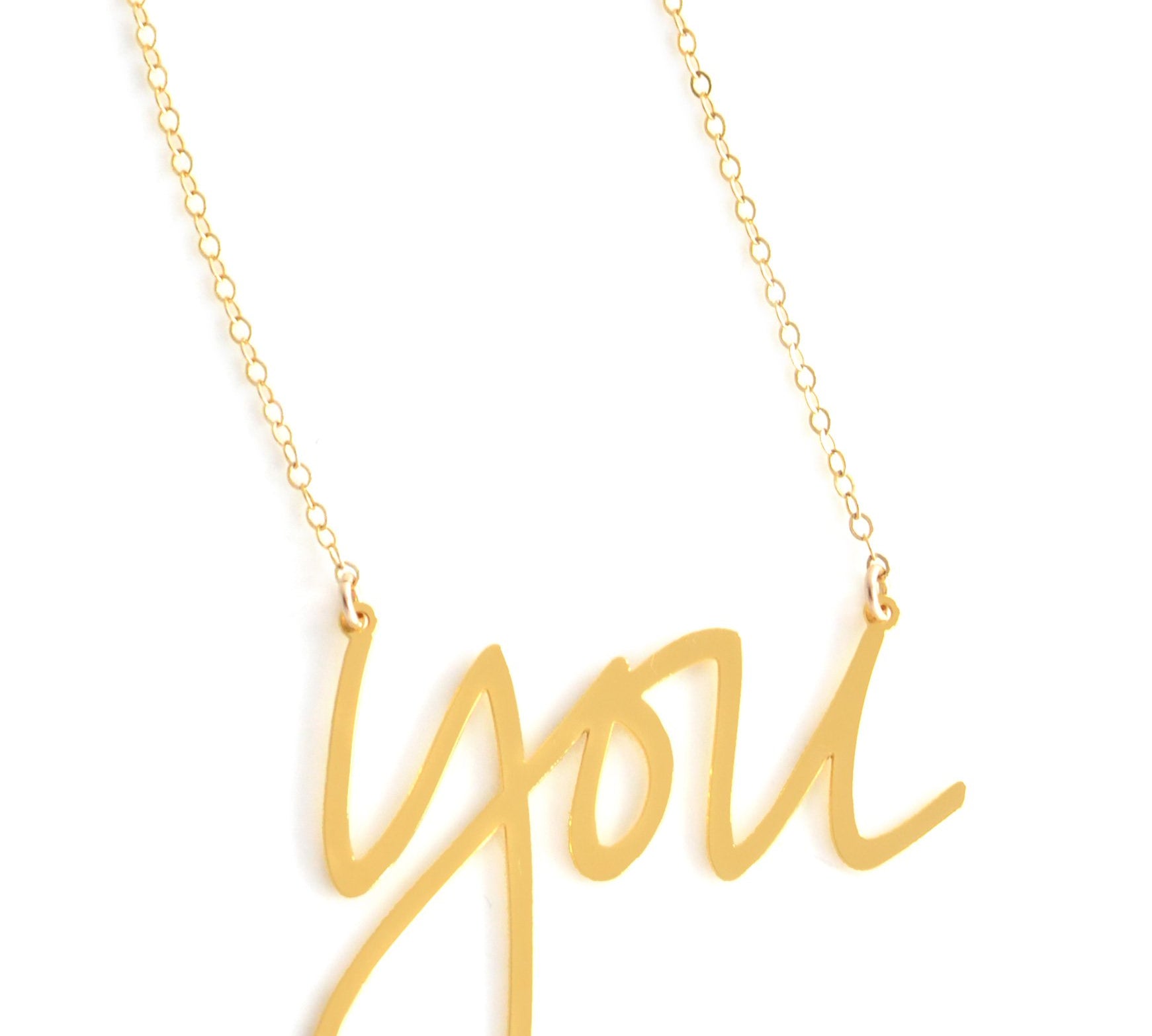 You Necklace - High Quality, Affordable, Hand Written, Self Love, Mantra Word Necklace - Available in Gold and Silver - Small and Large Sizes - Made in USA - Brevity Jewelry